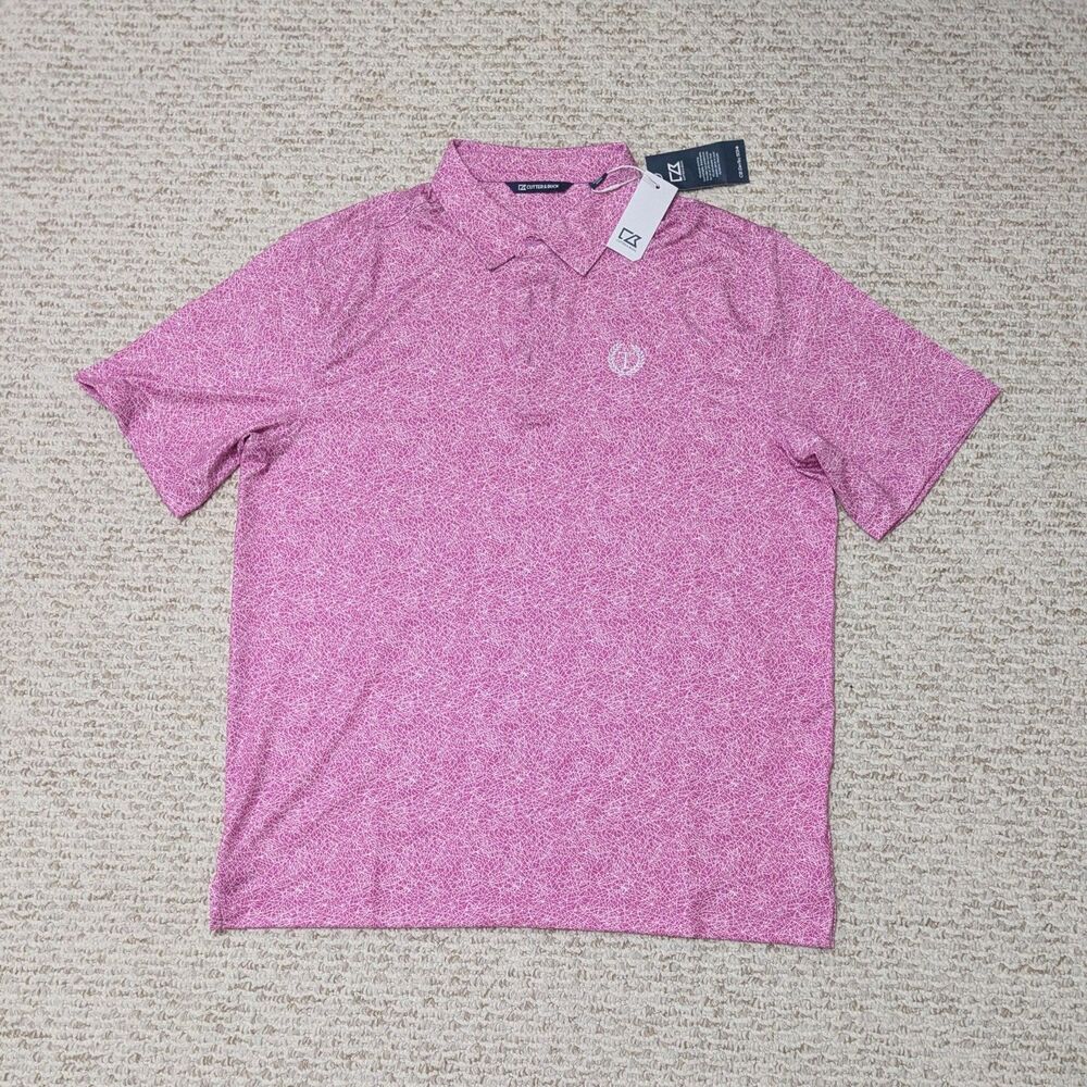 NWT Cutter & Buck Mens Sz L Patterned Polo Shirt Golf Preppy Summer Casual - Picture 1 of 4